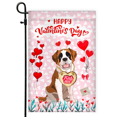 Happy Valentine's Day Saint Bernard Flag Dogs Funny Saint Bernard Heart Balloon Flag | Teecentury.com