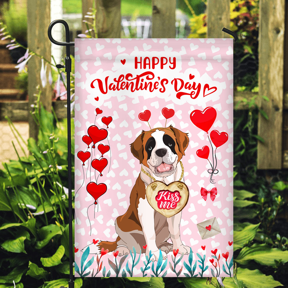 Happy Valentine's Day Saint Bernard Flag Dogs Funny Saint Bernard Heart Balloon Flag | Teecentury.com