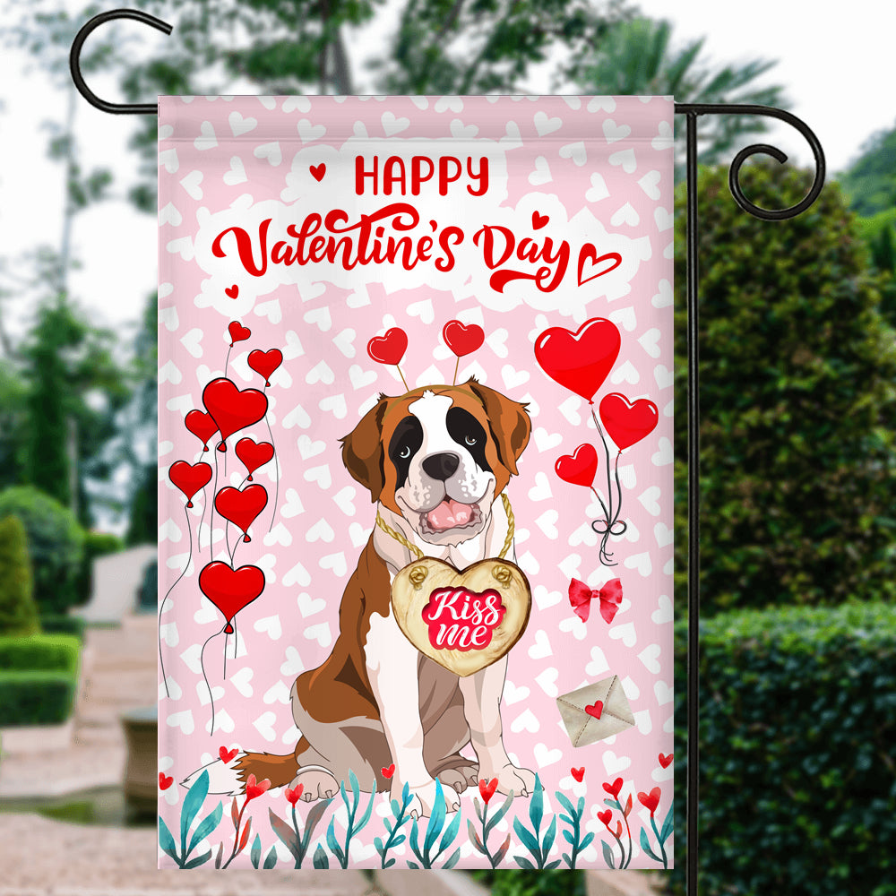Happy Valentine's Day Saint Bernard Flag Dogs Funny Saint Bernard Heart Balloon Flag | Teecentury.com