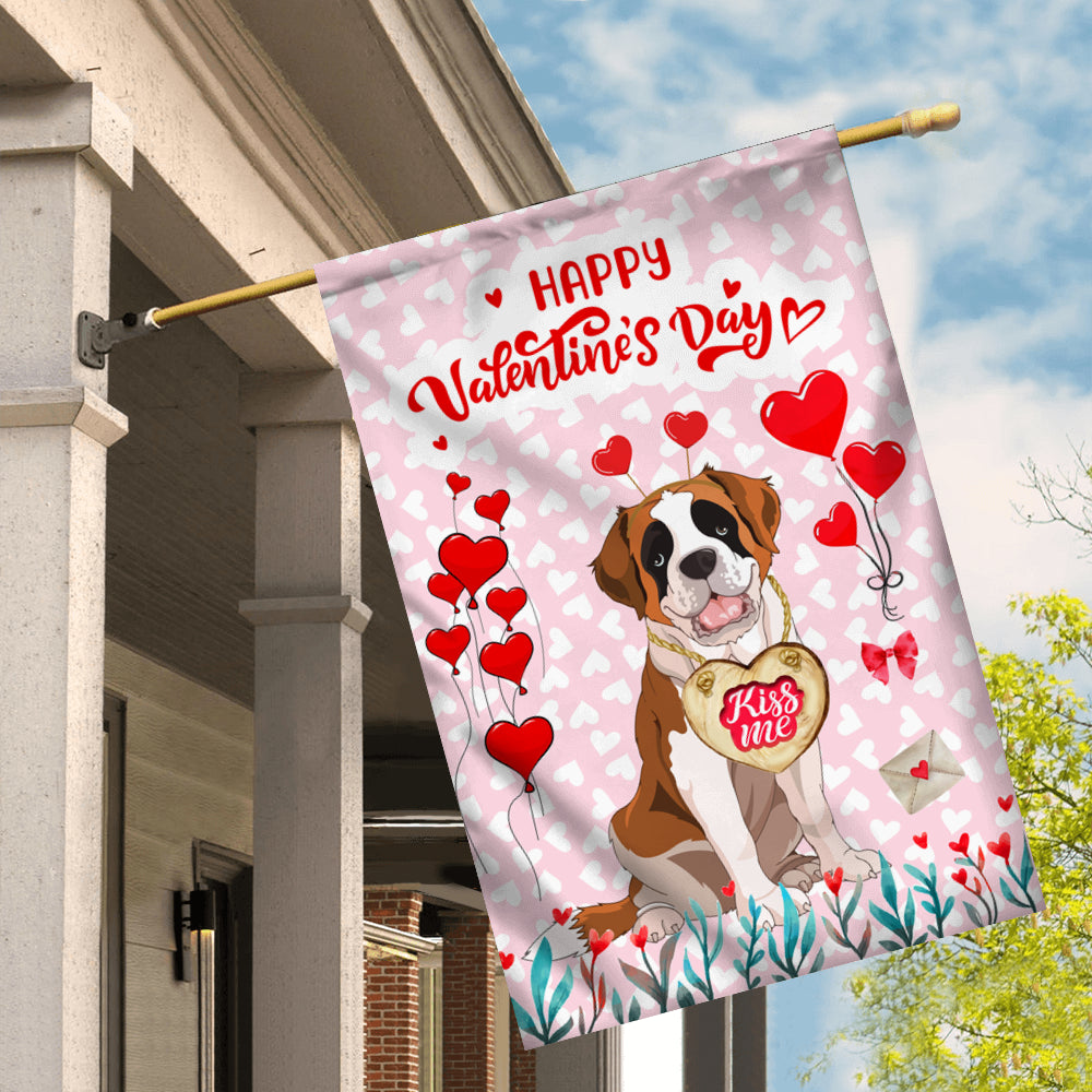Happy Valentine's Day Saint Bernard Flag Dogs Funny Saint Bernard Heart Balloon Flag | Teecentury.com