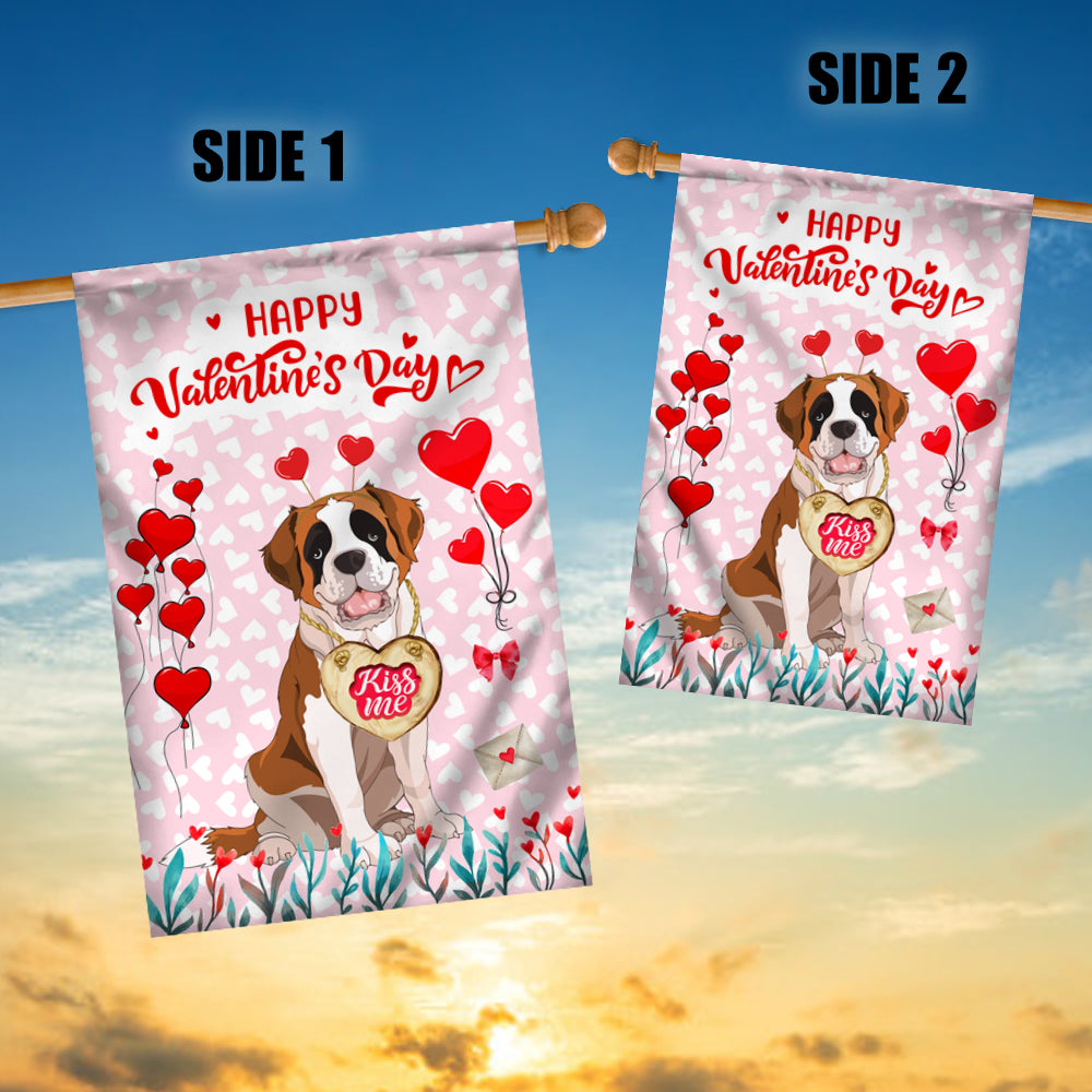 Happy Valentine's Day Saint Bernard Flag Dogs Funny Saint Bernard Heart Balloon Flag | Teecentury.com