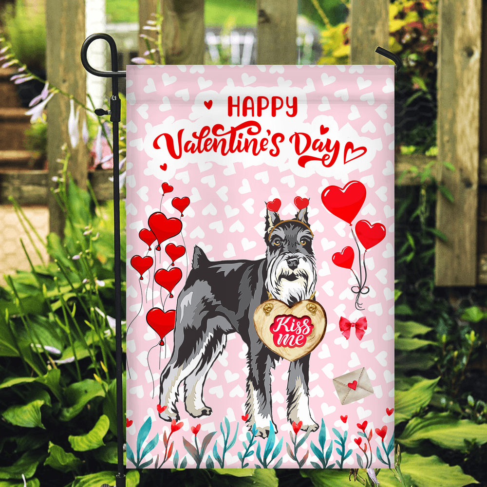 Happy Valentine's Day Schnauzer Flag Dogs Funny Schnauzer Heart Balloon Flag | Teecentury.com