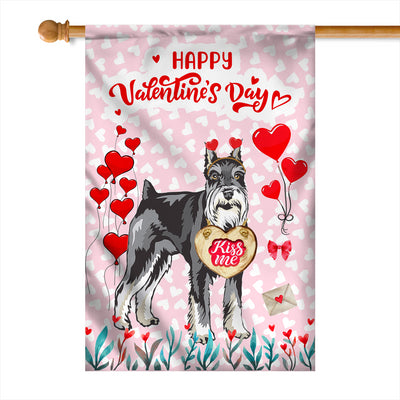 Happy Valentine's Day Schnauzer Flag Dogs Funny Schnauzer Heart Balloon Flag | Teecentury.com