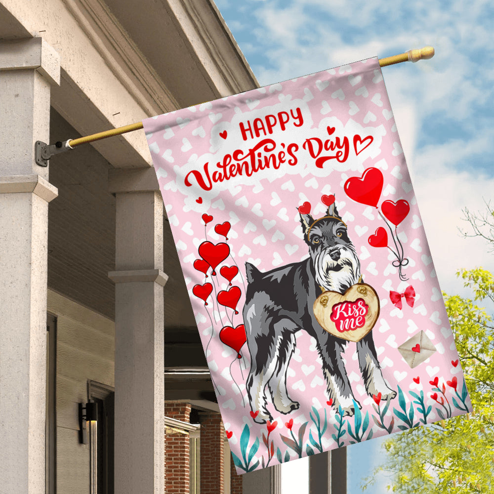 Happy Valentine's Day Schnauzer Flag Dogs Funny Schnauzer Heart Balloon Flag | Teecentury.com
