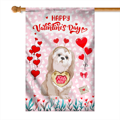 Happy Valentine's Day Shih Tzu Flag Dogs Funny Shih Tzu Heart Balloon Flag | Teecentury.com