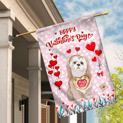 Happy Valentine's Day Shih Tzu Flag Dogs Funny Shih Tzu Heart Balloon Flag | Teecentury.com