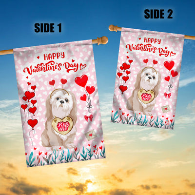 Happy Valentine's Day Shih Tzu Flag Dogs Funny Shih Tzu Heart Balloon Flag | Teecentury.com