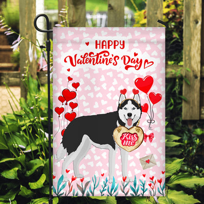 Happy Valentine's Day Siberian Husky Flag Dogs Funny Siberian Husky Heart Balloon Flag | Teecentury.com