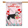 Happy Valentine's Day Siberian Husky Flag Dogs Funny Siberian Husky Heart Balloon Flag | Teecentury.com