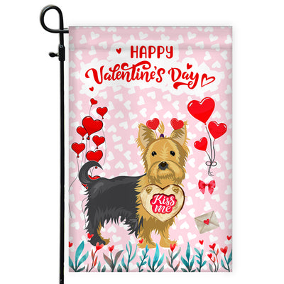 Happy Valentine's Day Yorkie Flag Dogs Funny Yorkie Heart Balloon Flag | Teecentury.com
