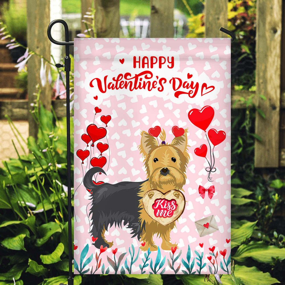 Happy Valentine's Day Yorkie Flag Dogs Funny Yorkie Heart Balloon Flag | Teecentury.com