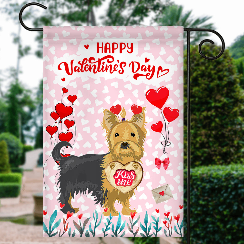 Happy Valentine's Day Yorkie Flag Dogs Funny Yorkie Heart Balloon Flag | Teecentury.com