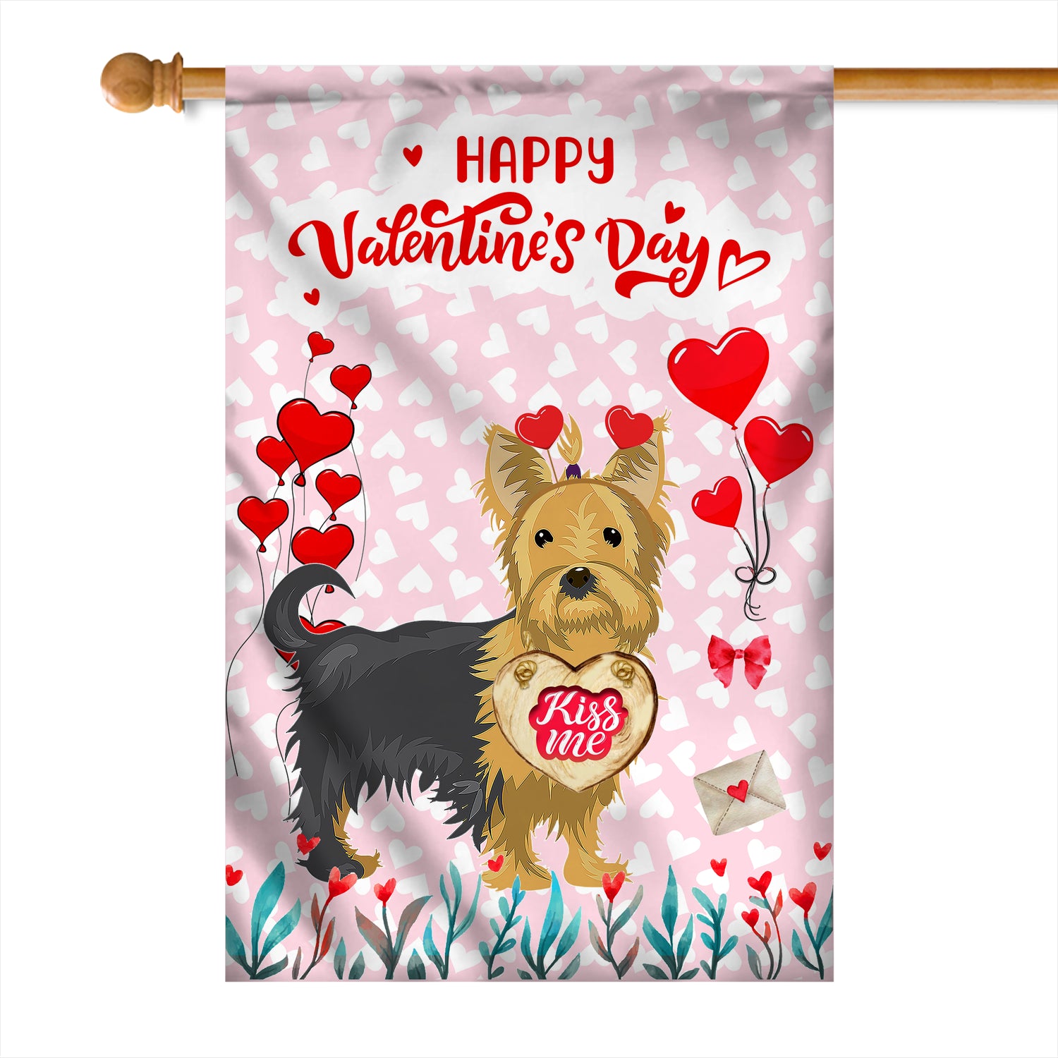 Happy Valentine's Day Yorkie Flag Dogs Funny Yorkie Heart Balloon Flag | Teecentury.com
