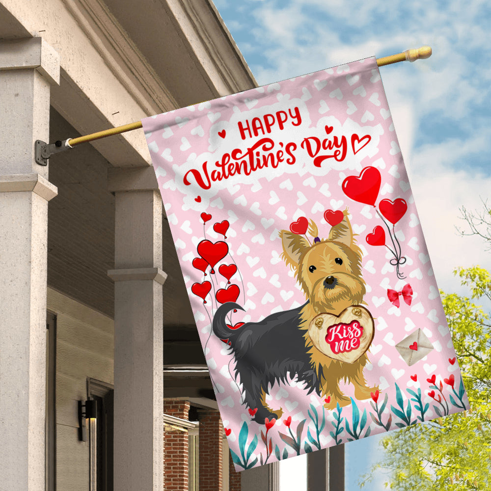 Happy Valentine's Day Yorkie Flag Dogs Funny Yorkie Heart Balloon Flag | Teecentury.com