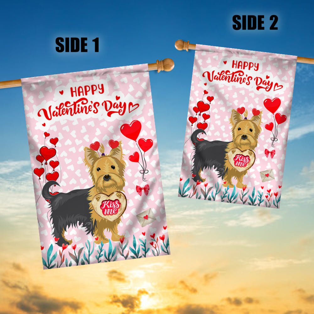 Happy Valentine's Day Yorkie Flag Dogs Funny Yorkie Heart Balloon Flag | Teecentury.com