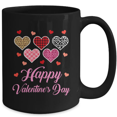 Happy Valentines Day Leopard Plaid Hearts Women Girls Kids Mug | teecentury