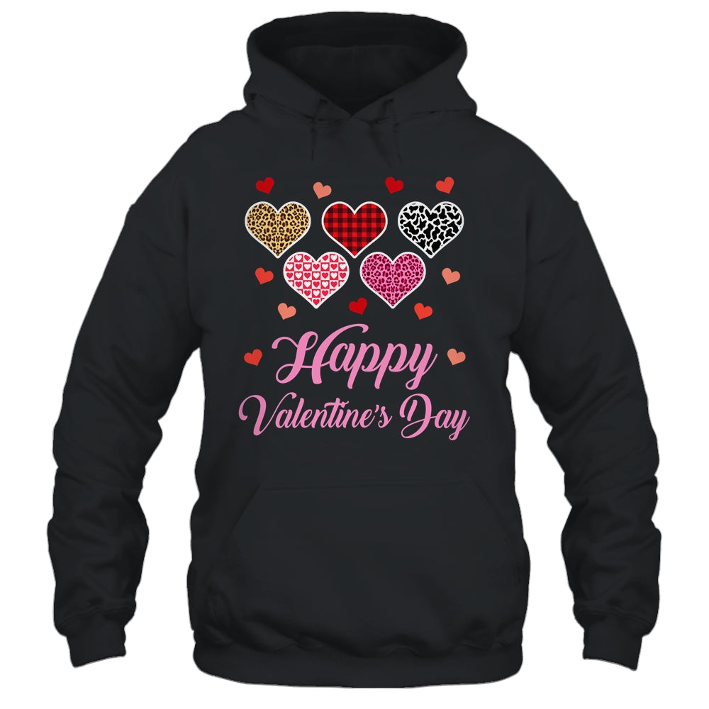 Happy Valentines Day Leopard Plaid Hearts Women Girls Kids Shirt & Tank Top | teecentury