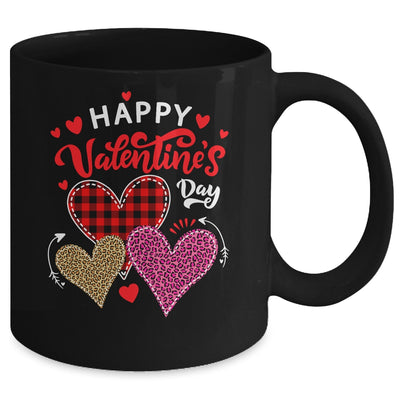 Happy Valentines Day Three Leopard And Plaid Hearts Mug Coffee Mug | Teecentury.com