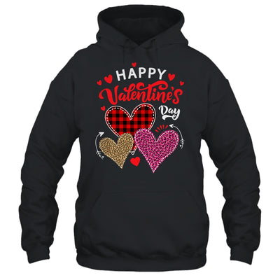 Happy Valentines Day Three Leopard And Plaid Hearts T-Shirt & Tank Top | Teecentury.com