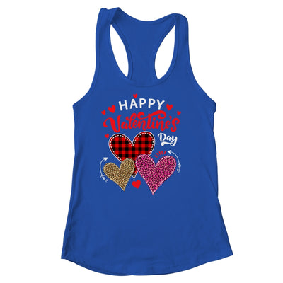 Happy Valentines Day Three Leopard And Plaid Hearts T-Shirt & Tank Top | Teecentury.com