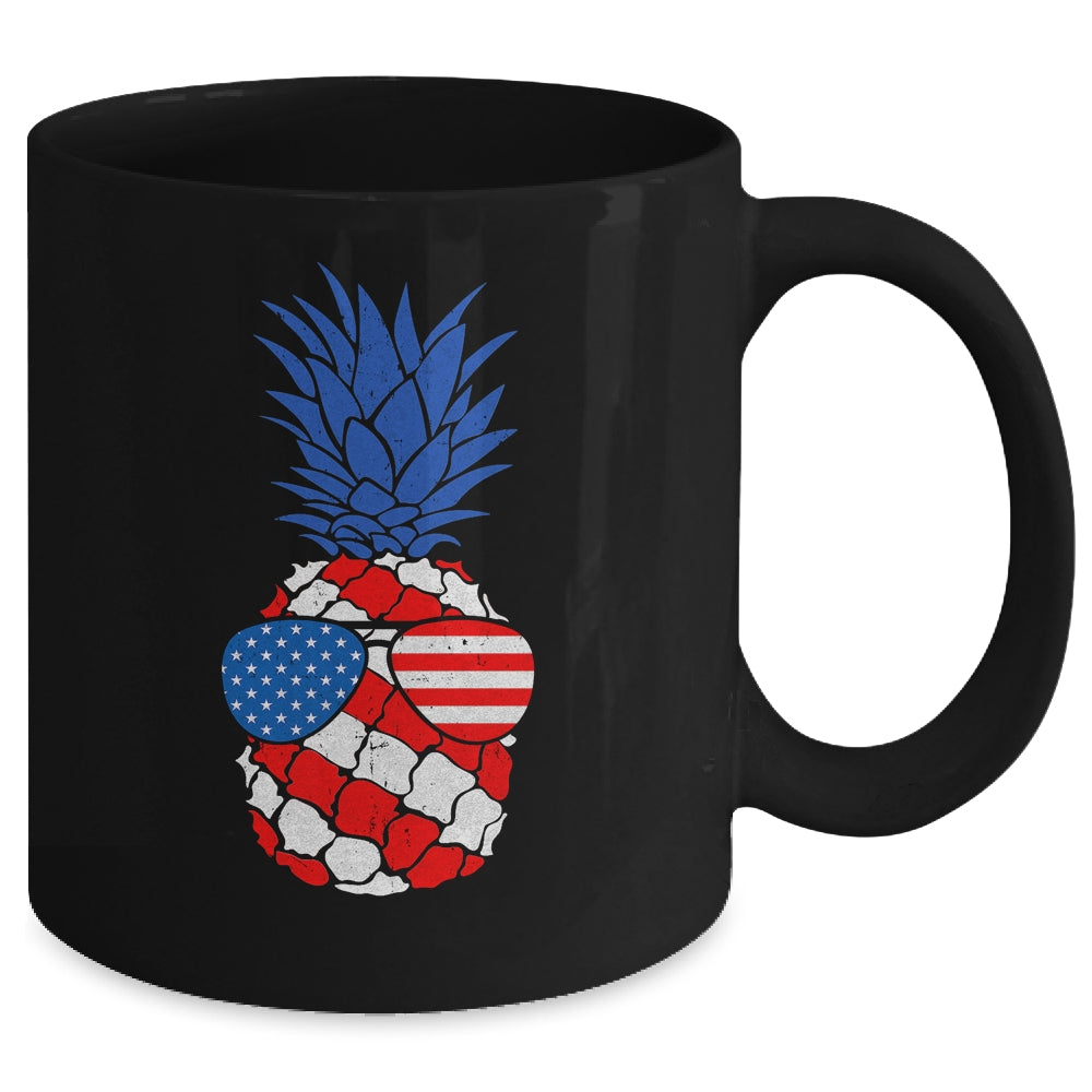 Hawaiian Pineapple American Flag Sunglasses 4th of July Mug | teecentury