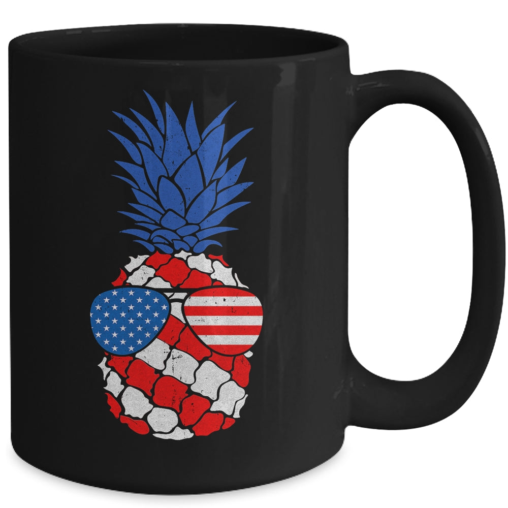 Hawaiian Pineapple American Flag Sunglasses 4th of July Mug | teecentury