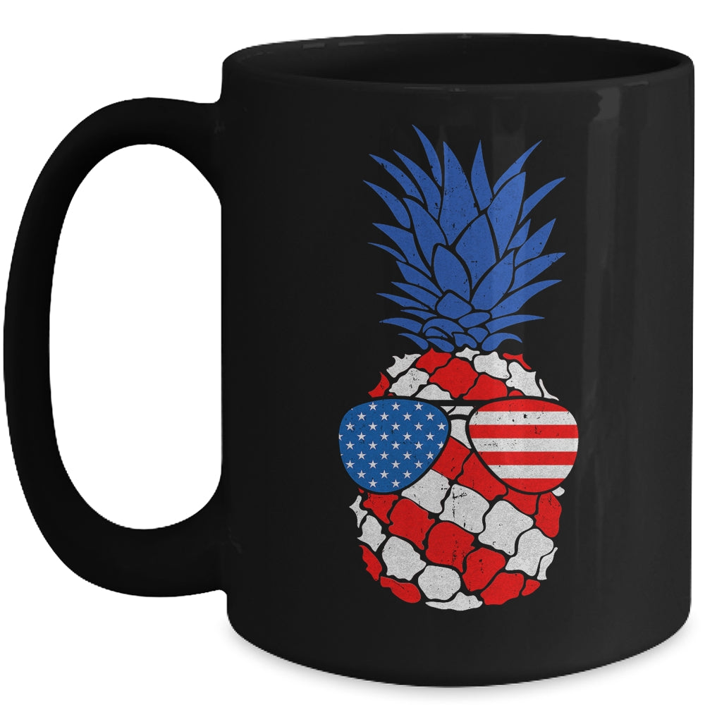 Hawaiian Pineapple American Flag Sunglasses 4th of July Mug | teecentury