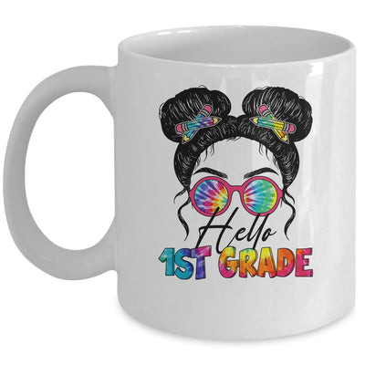 Hello 1st First Grade Messy Bun Back To School Tie Dye Girl Mug | teecentury