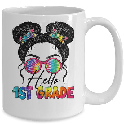 Hello 1st First Grade Messy Bun Back To School Tie Dye Girl Mug | teecentury