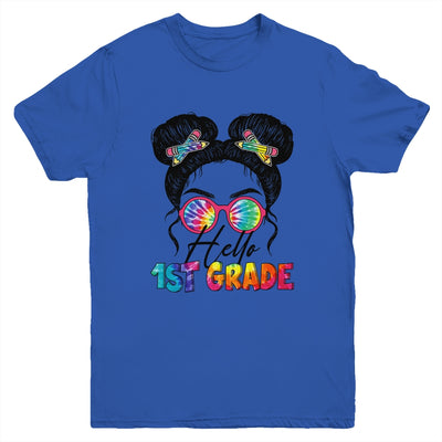 Hello 1st First Grade Messy Bun Back To School Tie Dye Girl Youth Shirt | teecentury