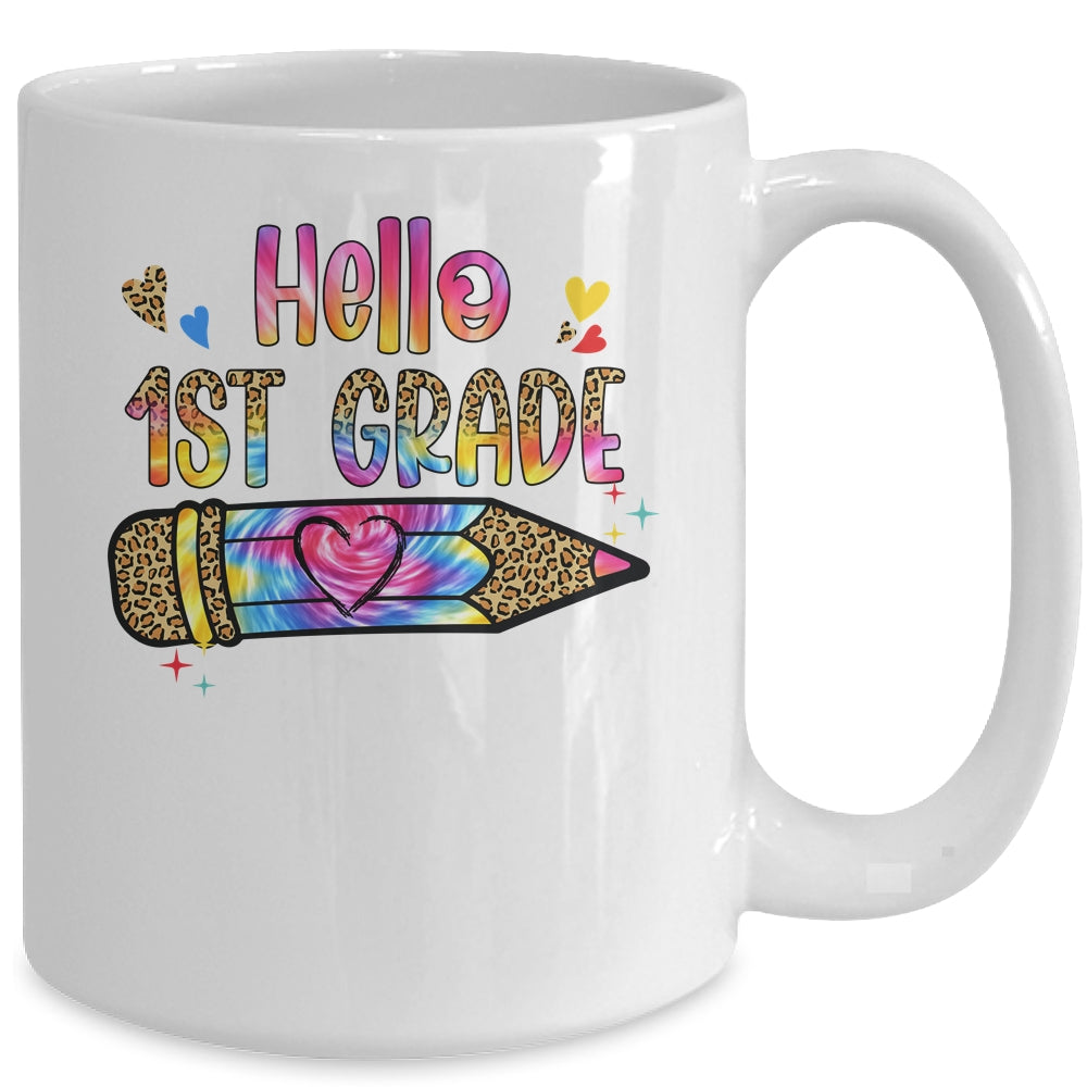 Hello 1st Grade Leopard Tie Dye Pencil Cute Teacher Mug | teecentury