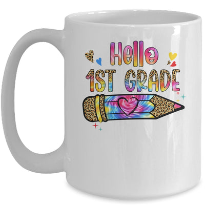 Hello 1st Grade Leopard Tie Dye Pencil Cute Teacher Mug | teecentury