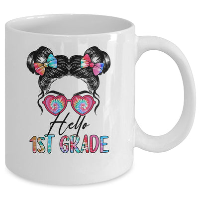 Hello 1st Grade Messy Bun Girls Tie Dye Cute Back To School Mug | teecentury