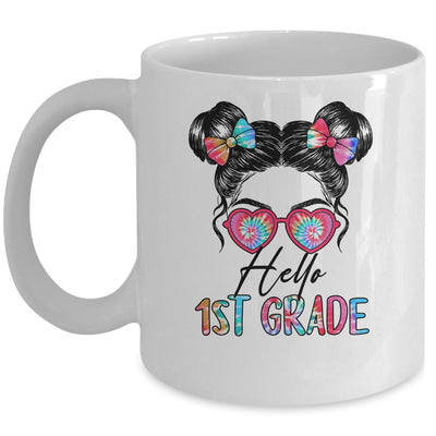 Hello 1st Grade Messy Bun Girls Tie Dye Cute Back To School Mug | teecentury