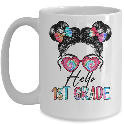 Hello 1st Grade Messy Bun Girls Tie Dye Cute Back To School Mug | teecentury