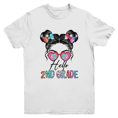 Hello 2nd Grade Messy Bun Girls Tie Dye Cute Back To School Youth Shirt | teecentury