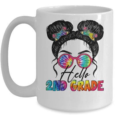 Hello 2nd Second Grade Messy Bun Back To School Tie Dye Girl Mug | teecentury