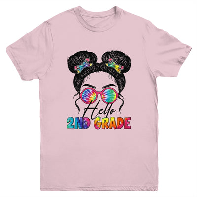 Hello 2nd Second Grade Messy Bun Back To School Tie Dye Girl Youth Shirt | teecentury