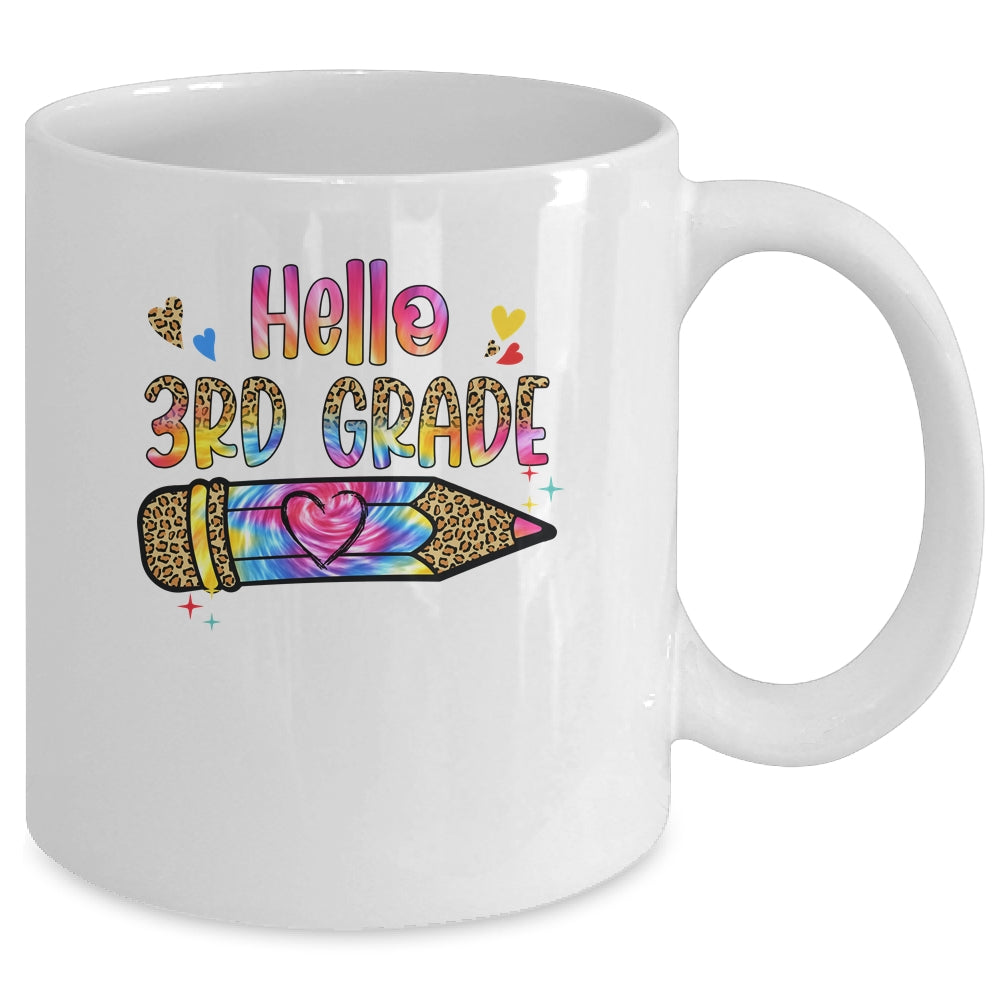 Hello 3rd Grade Leopard Tie Dye Pencil Cute Teacher Mug | teecentury