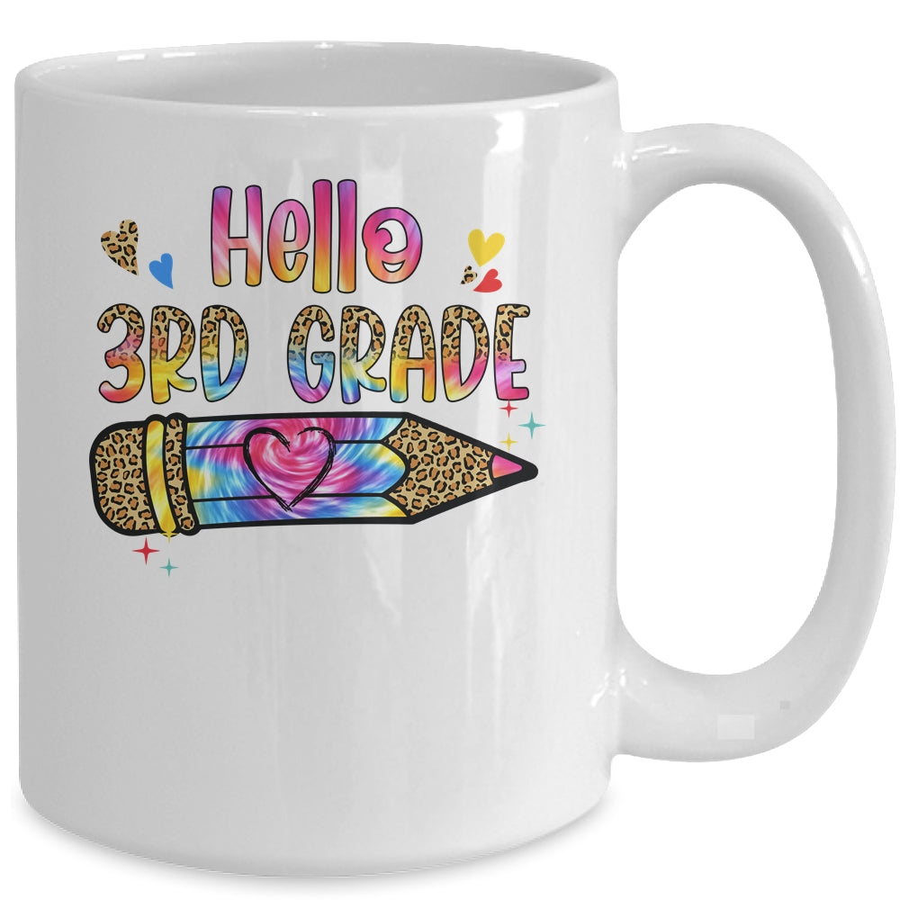 Hello 3rd Grade Leopard Tie Dye Pencil Cute Teacher Mug | teecentury