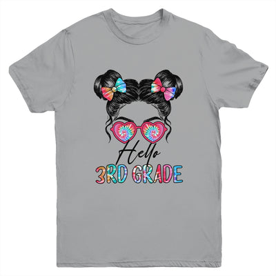 Hello 3rd Grade Messy Bun Girls Tie Dye Cute Back To School Youth Shirt | teecentury