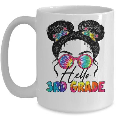 Hello 3rd Third Grade Messy Bun Back To School Tie Dye Girl Mug | teecentury