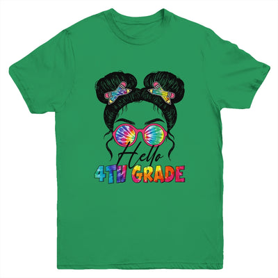 Hello 4th Four Grade Messy Bun Back To School Tie Dye Girl Youth Shirt | teecentury
