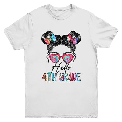 Hello 4th Grade Messy Bun Girls Tie Dye Cute Back To School Youth Shirt | teecentury