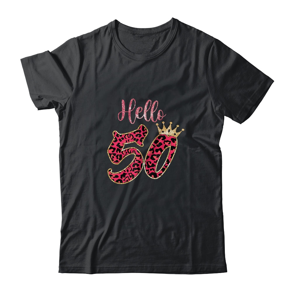 Hello 50 Years Leopard Print 50th Birthday Party Woman T-Shirt & Tank Top | Teecentury.com
