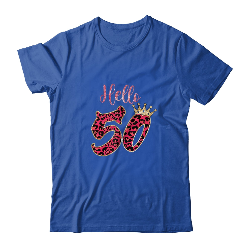 Hello 50 Years Leopard Print 50th Birthday Party Woman T-Shirt & Tank Top | Teecentury.com