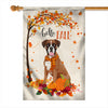 Hello Fall Boxer Dog Flag Maple Leaves Orange Pumpkin Autumn Flag | Teecentury.com