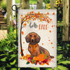 Hello Fall Dachshund Dog Flag Maple Leaves Orange Pumpkin Autumn Flag | Teecentury.com