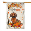 Hello Fall Dachshund Dog Flag Maple Leaves Orange Pumpkin Autumn Flag | Teecentury.com