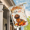 Hello Fall Dachshund Dog Flag Maple Leaves Orange Pumpkin Autumn Flag | Teecentury.com